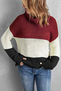 Black Turtleneck Color Block Pullover Sweater