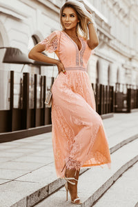 Fiery Red Blue Fill Your Heart Lace Maxi Dress