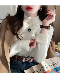 Women's Turtleneck Sweater Winter 2024 Retro Red with Velvet Lining Thickened Inner Wear Thermal Knitting Bottoming Shirt