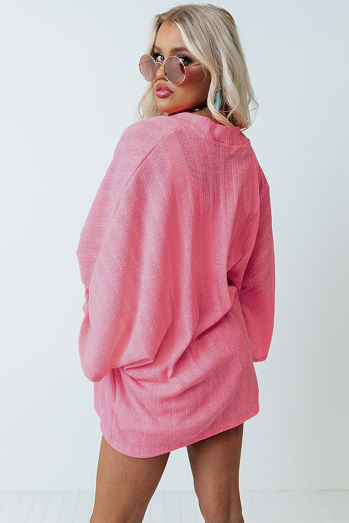 Pink Open Front Kimono Sleeves Knit Cardigan