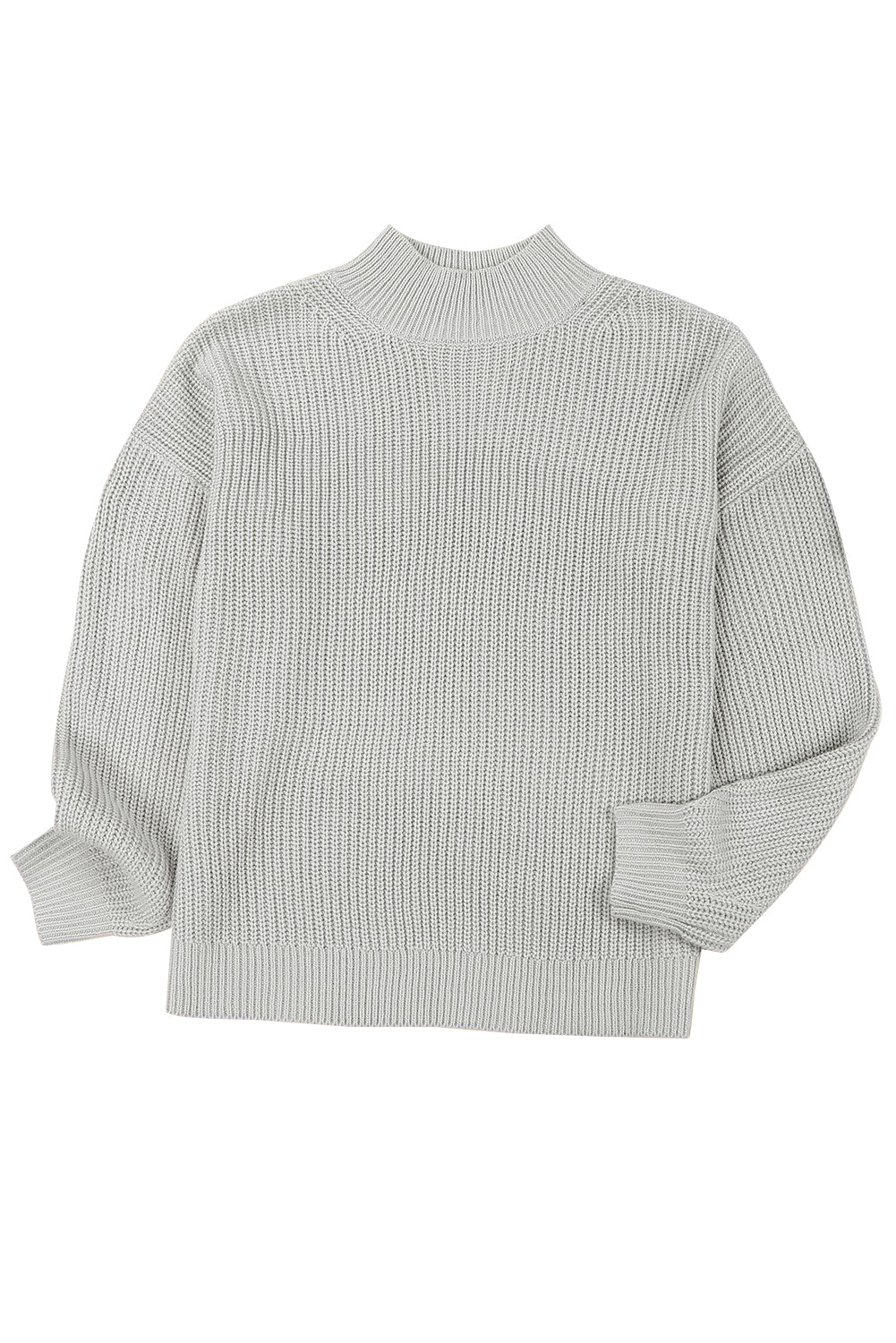 Gray High Neck Drop Shoulder Plain Sweater