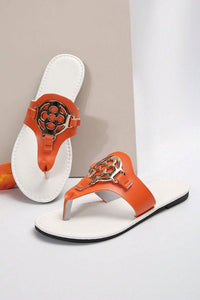 Grapefruit Orange Metal Décor Leather Thong Slippers