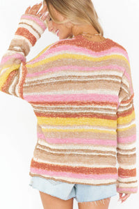 Multicolor Striped Knit Drop Shoulder Sweater