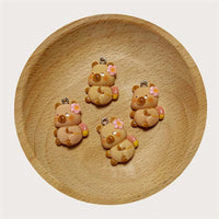 10pcs/Pack Cartoon Kapibala Resin Charms Cute Flower Orange Capybara Pendant DIY For Earring Keychains Jewelry Make