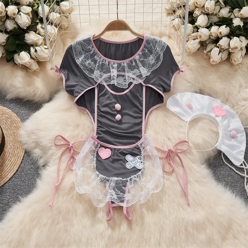 Hot Sexy V-Neck Cross Strap Dress Lace Patchwork Irregular Pleated Nightwear Women's Erotic Lingerie Backless Sleeveless Pajamas