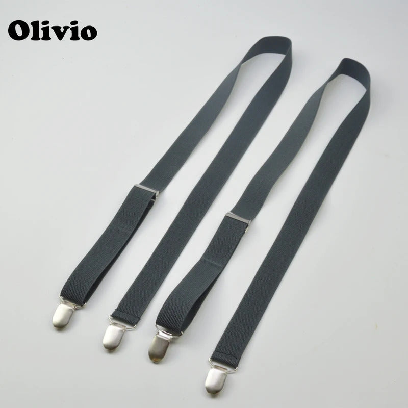 4  clips black no cross suspenders for women adult 2.5cm  pants with adjustable suspender Adjustable Elastic Trouser grey