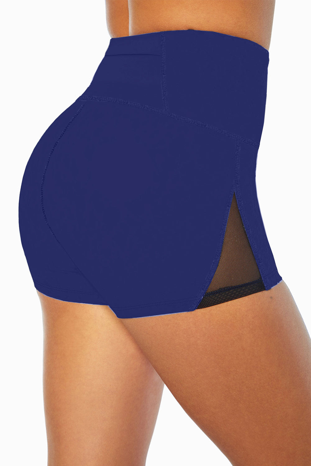 Blue Mesh Cutout Patchwork Swim Shorts