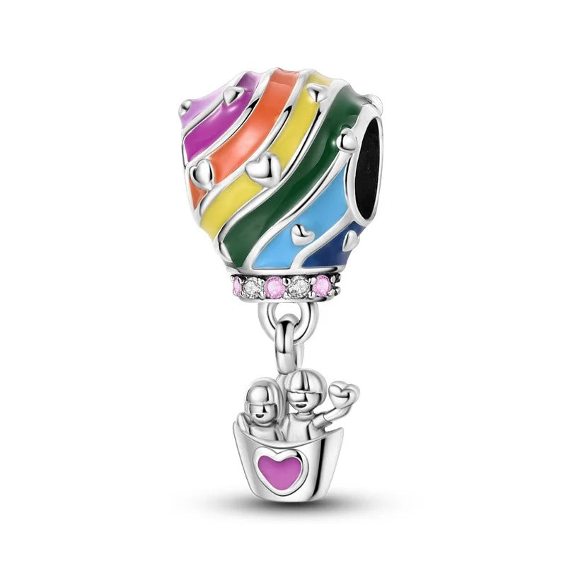 Fit Pandora Original Bracelets 925 Sterling Silver House Astronaut Puzzle Colorful Hot Air Balloon Charms Beads DIY Jewelry