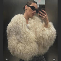 Women Fashion Solid Faux Fur Coats Autumn Elegant Warm Loose Long Sleeve Flurry Cardigan Winter Female  Thick Commute Streetwear