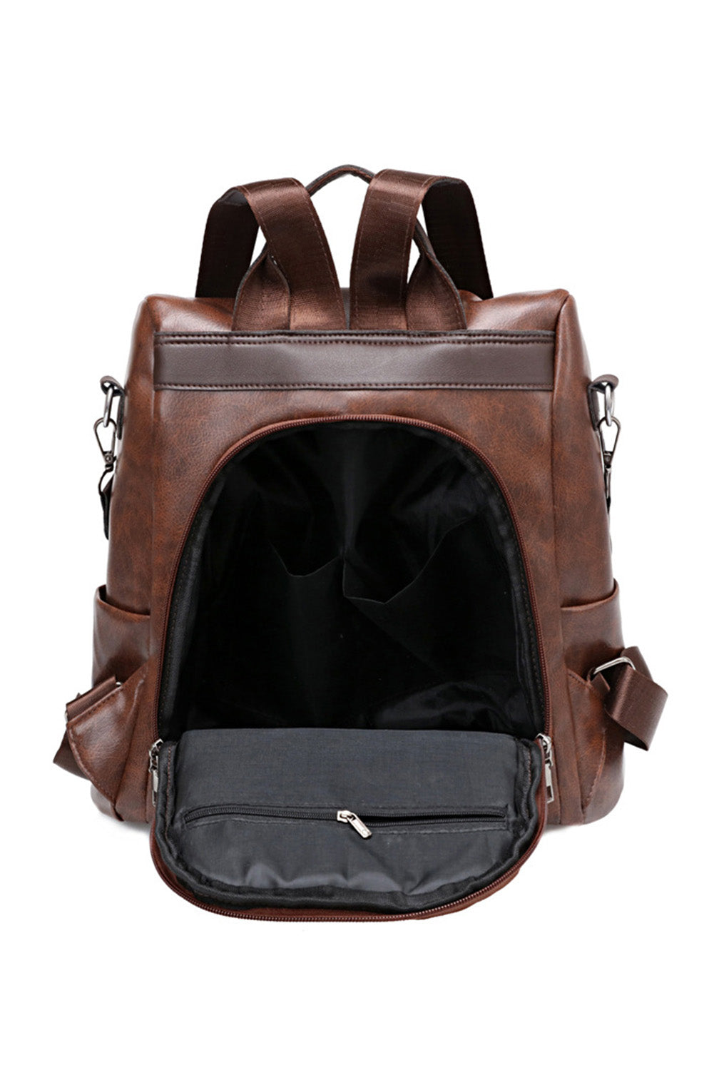 Brown Retro Faux Leather Multi-Functional Zipper Backpack