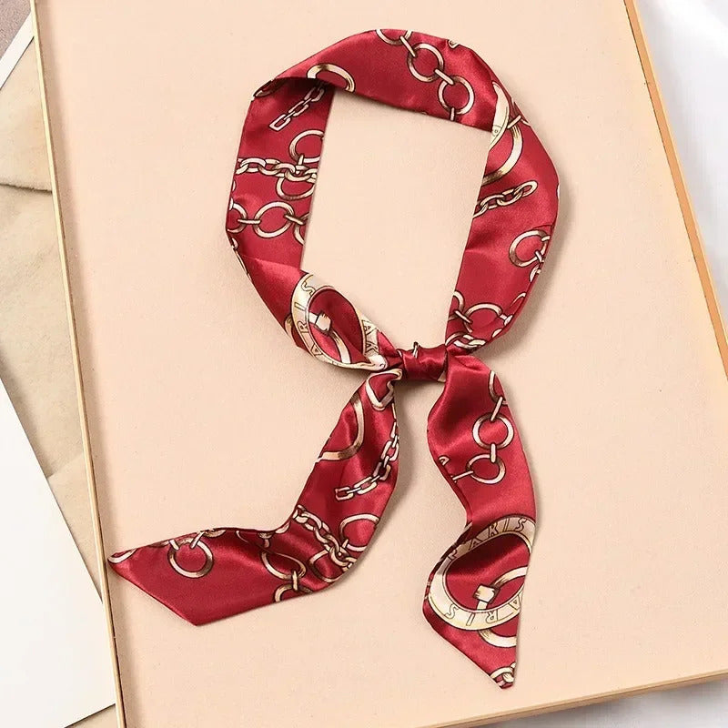 Skinny Silk Scarf Hair Strip Silk Ribbon Small Neck Scarves Bag Handle Ribbon Scarf Kerchief Ladies Ribbon Hair Band Small Scarf