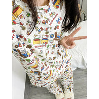 Women's Loose Round Neck Cute Kitty Homewear Pajamas Women's Simple Leisure Long Sleeve Long Pants Two-piece Suit Pajamas  Women