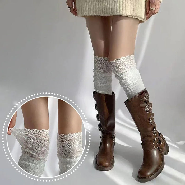 Solid Color Sexy Lace High Stockings Women Girls Thigh High Over The Knee Stockings Lolita Ladies Girls Warm Boot Socks