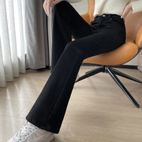 2023 Fashion New Women Warm Plush Flared Jeans Thermal Fleece Loose Denim Pants Female High Waist Urban Straight Flare Trouser