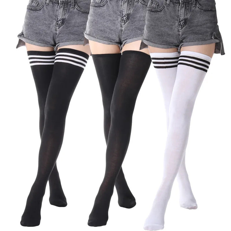 Black White Striped Long Socks Women Sexy Over Knee Thigh High Socks Over The Knee Stockings Ladies Girls Warm Long Tube Socks