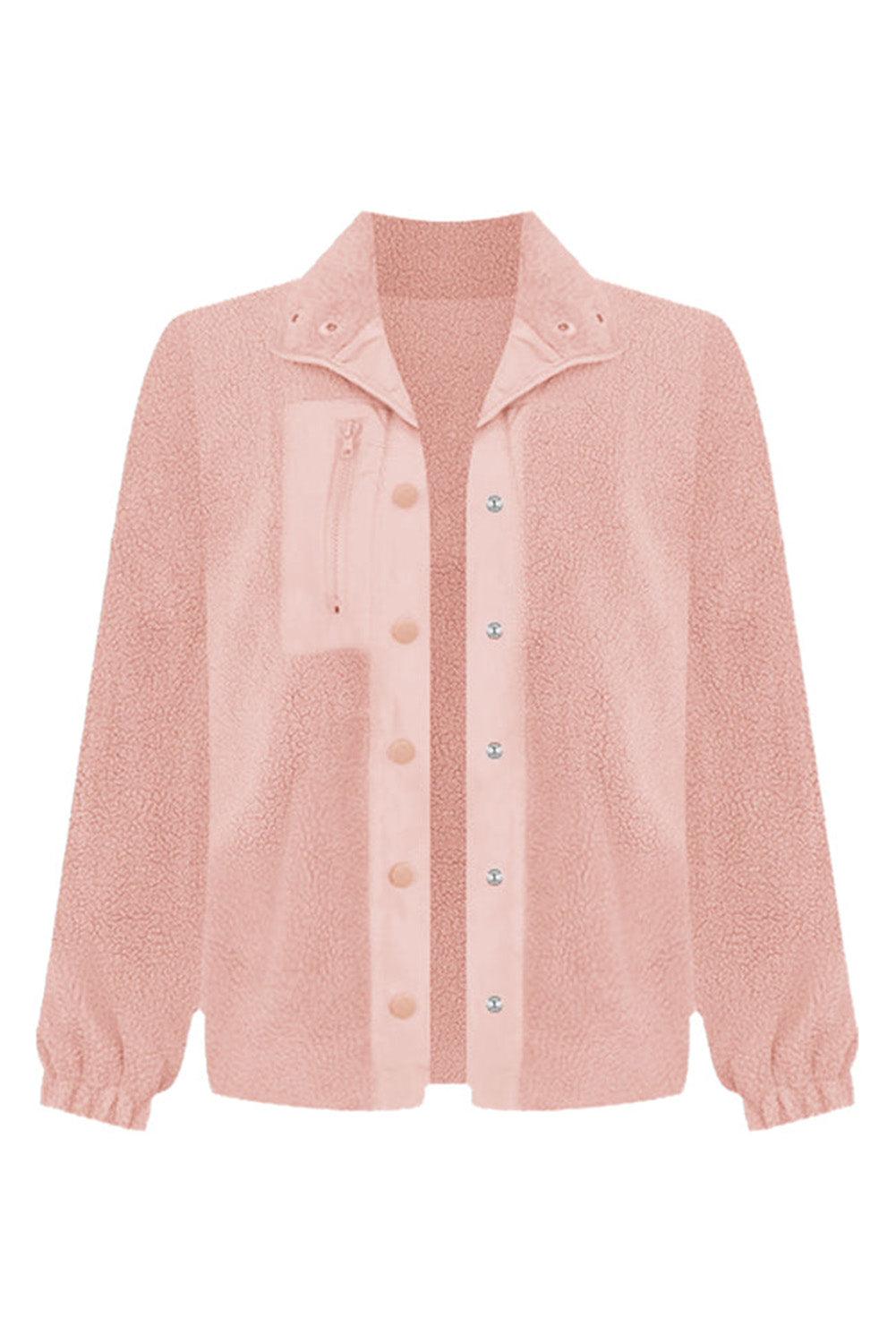 Pink Sherpa Contrast Trim Zipped Pocket Jacket