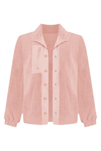 Pink Sherpa Contrast Trim Zipped Pocket Jacket