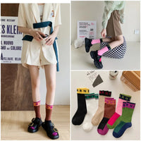 Contrast Color Socks Alphabet Print Sports Fashion Socks Pure Cotton Comfortable Soft Thin Breathable Casual