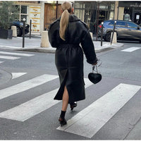 Women Luxury Long Sleeve Fur Splicing Leather Coats Fashion Lapel Oversized Warm Thicken Jacket 2024 Lady Cropped Street Outwear