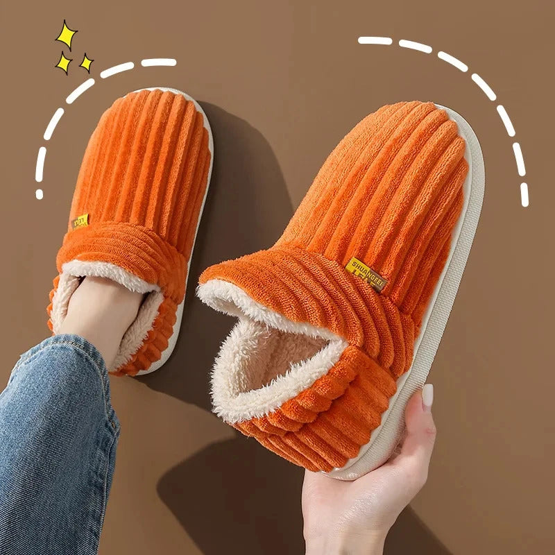 Evshine Women Fur Plush Slippers Men Winter Furry Fashion Warm Ankles Plush Cozy Slides For Home Indoor Soft Sole Cotton Shoes