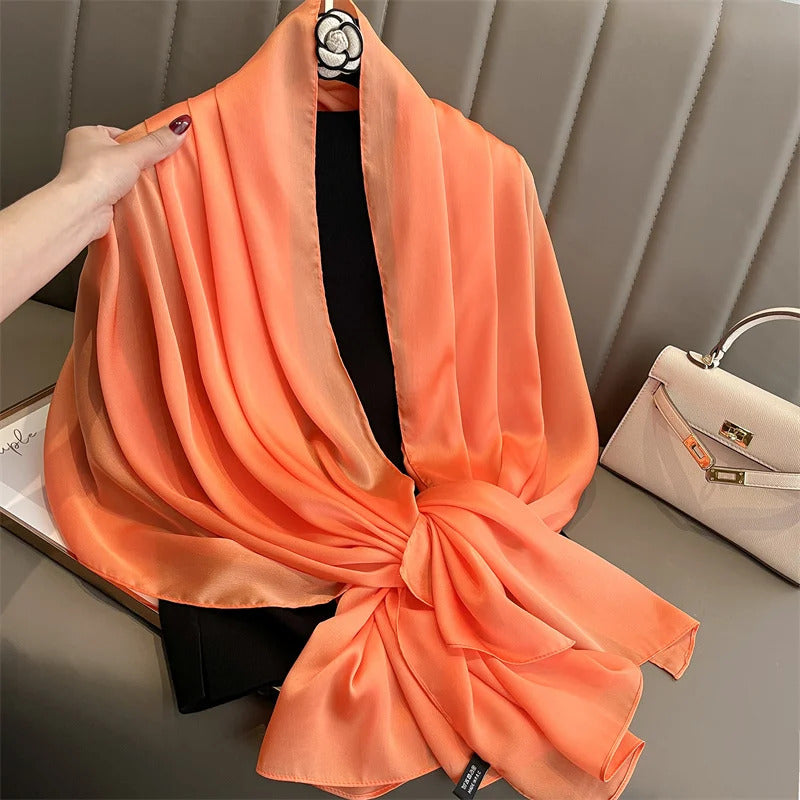 Foulard Silk Scarf Shawls Lady Bufanda Elegant Solid Scarves Women Sping Pashmina Hijab Wraps Female Beach Stoles 2024 Luxury