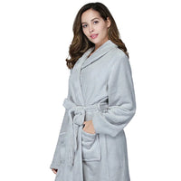 RONGTAI Women's solid color lapel bathrobe autumn and winter models facecloth warm and comfortable long-sleeved robe homewear