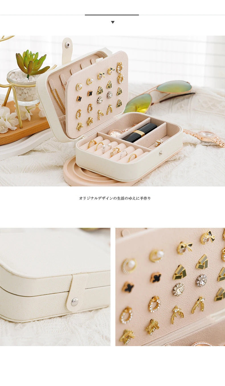 Portable Jewelry Storage Box Travel Organizer Jewelry Case Leather Storage Earrings Necklace Ring Jewelry Organizer Display