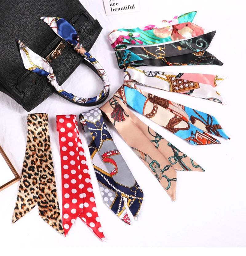 New Print Flower Small Scarf for Women Handle Bag Ribbons Brand Fashion Head Scarf Small Long Skinny Scarves Wholesale Headbands