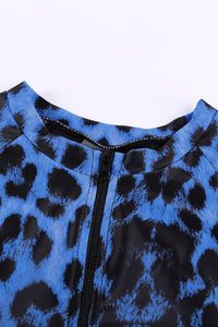 Green Leopard Print Zipper Cut-out Rash Guard Swimsuit