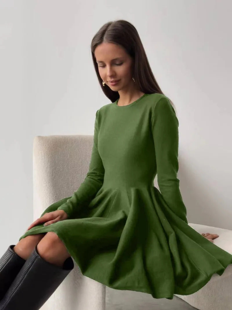 Blessyuki Elegant Solid Knit Dress Women Autumn Winter Casual Long Sleeve A-line Evening Dresses Female Korean Sexy Mini Dress