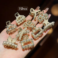 10 alloy rhinestone hair clips, fashionable small grab hair accessories