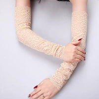 Summer Lace Long Sleeves Anti-Sunburn Arm Cover Women Cuff Hollow Embroidery Hand Sleeves Anti-UV Driving Arm Sleeve Fingerless