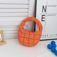 Fashion Mini Puffer Tote Bag Quilted Circle Phone Purse Elegant Purple Soft Nylon Padded Key Pouch Simple Trend Handbag