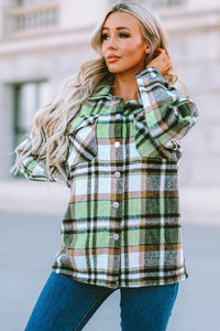 Blue Geometric Plaid Print Pocketed Shacket