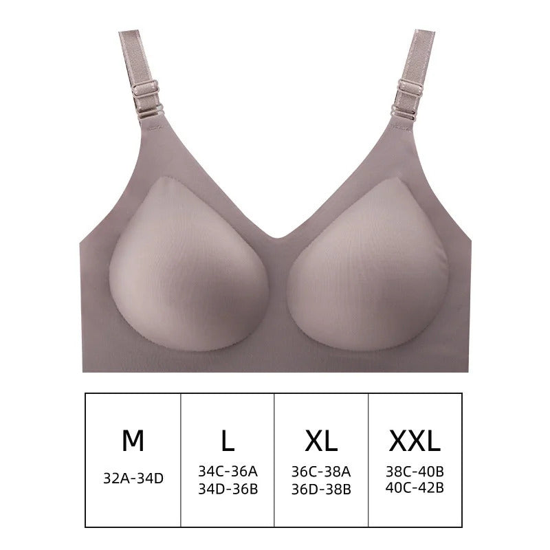 Women's Seamless Bras Ladies Thin Style Jelly Color Soft Breastfeeding Bra Wireless Underwear Comfortable Lingerie Deep V Gather