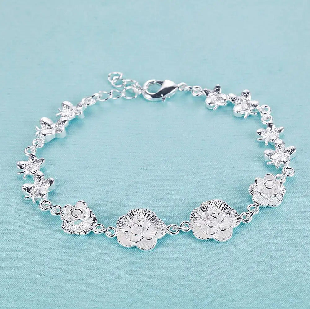 925 Sterling Silver Rose Flowe Bracelet Nice Snake Chain High Quality For Women Men Fashion Jewelry Wedding Engagement Party