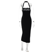 TARUXY One-Shoulder Bodycon Black Evening Dress For Women Sexy Backless Sleeveless Neck-Mounted Long Party Dress Female Elegant