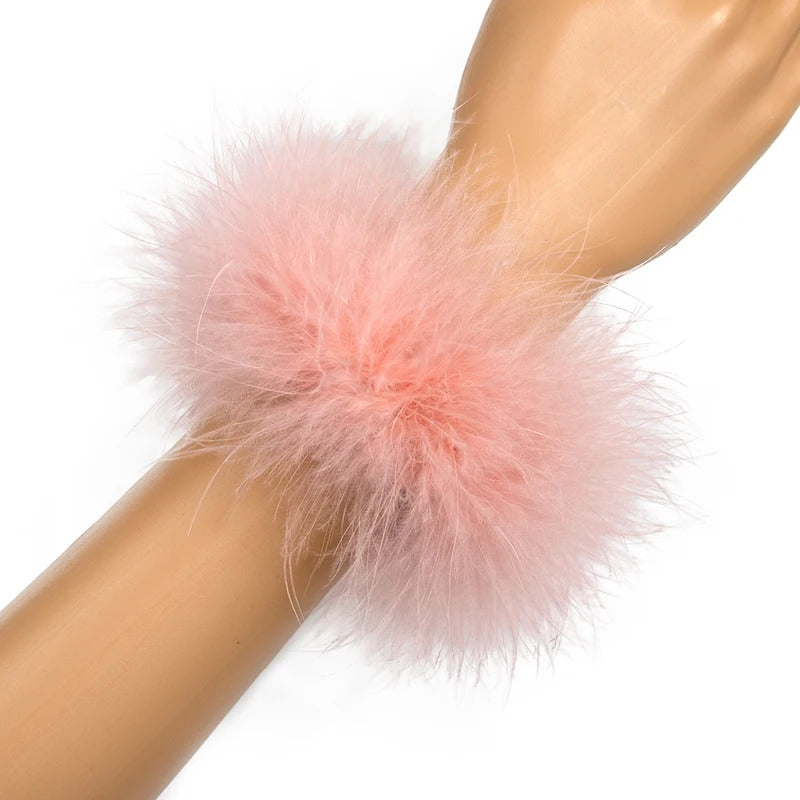 High Quality Real Fur Feather Cuffs Women's Summer Party Oversleeve with Feathers Fashion Ladies Feathers Cuff Snap on Wristband