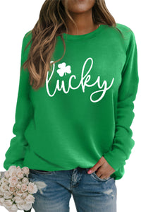 Green St. Patrick's Day Lucky Clover Print Graphic Sweatshirt