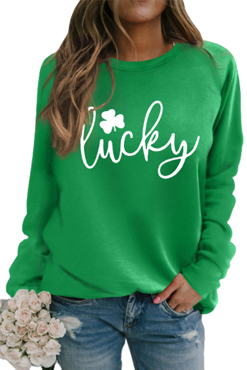 Green St. Patrick's Day Lucky Clover Print Graphic Sweatshirt