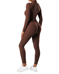 Bodycon Slim Jumpsuit For Women‘s Clothing Zipper Casual Brown Fitness Rompers Autumn 2024 Playsuit Activity Streetwear Overall