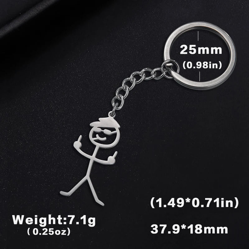 Teamer Funny Middle Finger Stickman Keychain 2024 Cute Trend School Bag Car Key Pendant Couple New Trinket Gift Keyring