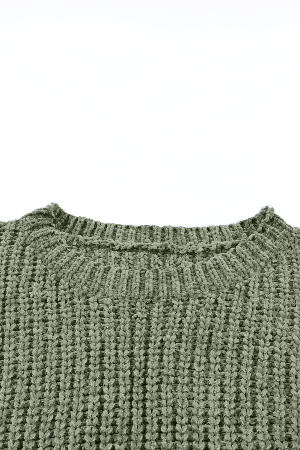 Green Long Sleeve Round Hem Cable Knit Sweater