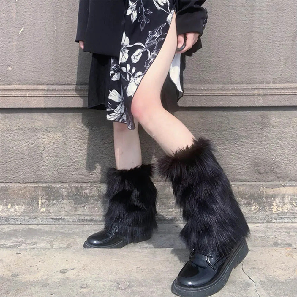 Women Faux Fur Leg Warmers Women Fall Leggings Jk Boots Stocking Girls Lolita Punk Boot Cover Harajuku Fur Foot Warming Cover