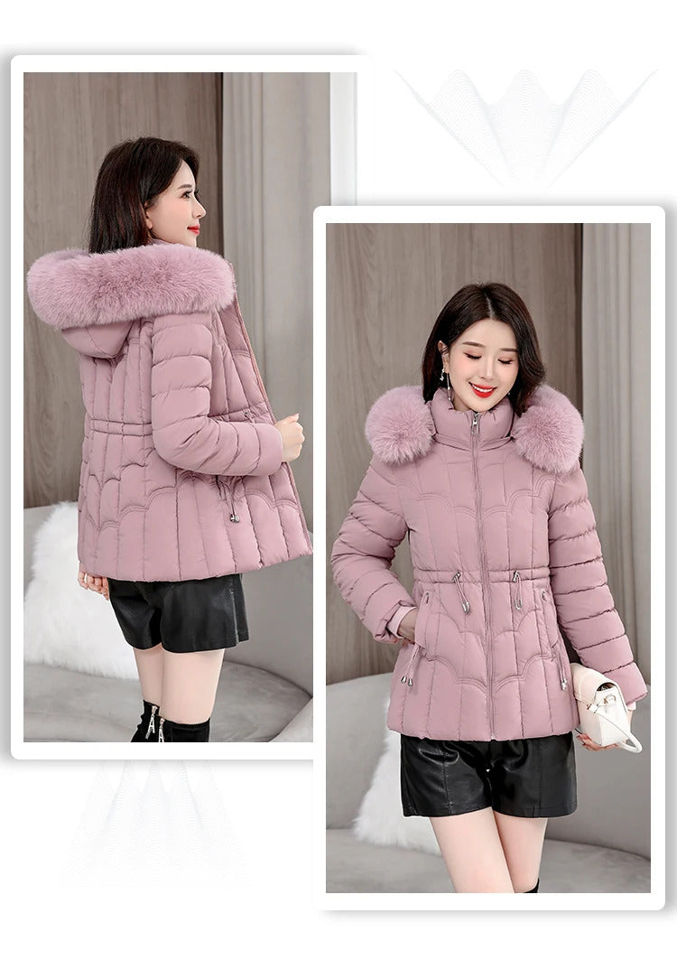 Winter 2024 New Down Jacket Women Parkas Fashion High-Quality Warm Cotton Padded Coat Ladies Short Overcoat Hooded Overwear Tops