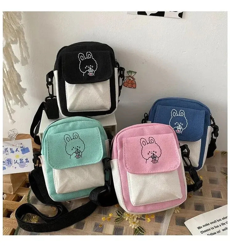 Cute Canvas One Shoulder Womens Bag Little Rabbit Korean Version Fashion Crossbody Bag Female Student Cotton Womens Handbag