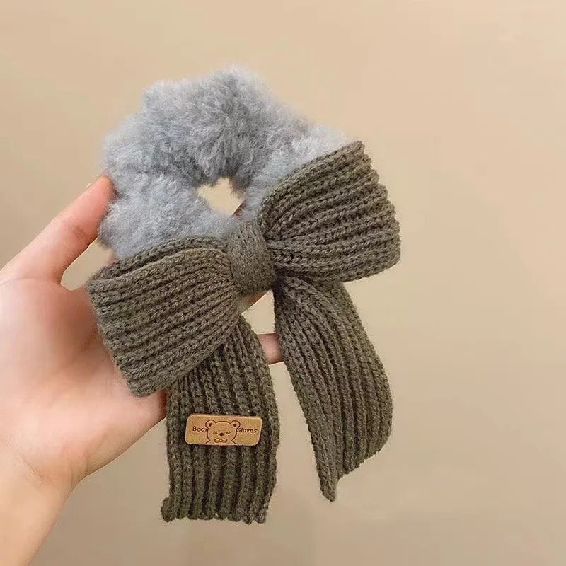 Autumn and Winter Gentle Knitted Wool Bow Hair Rope Girl's Sweet and Versatile Large Hair Ring Head Rope Hair Rubber Band