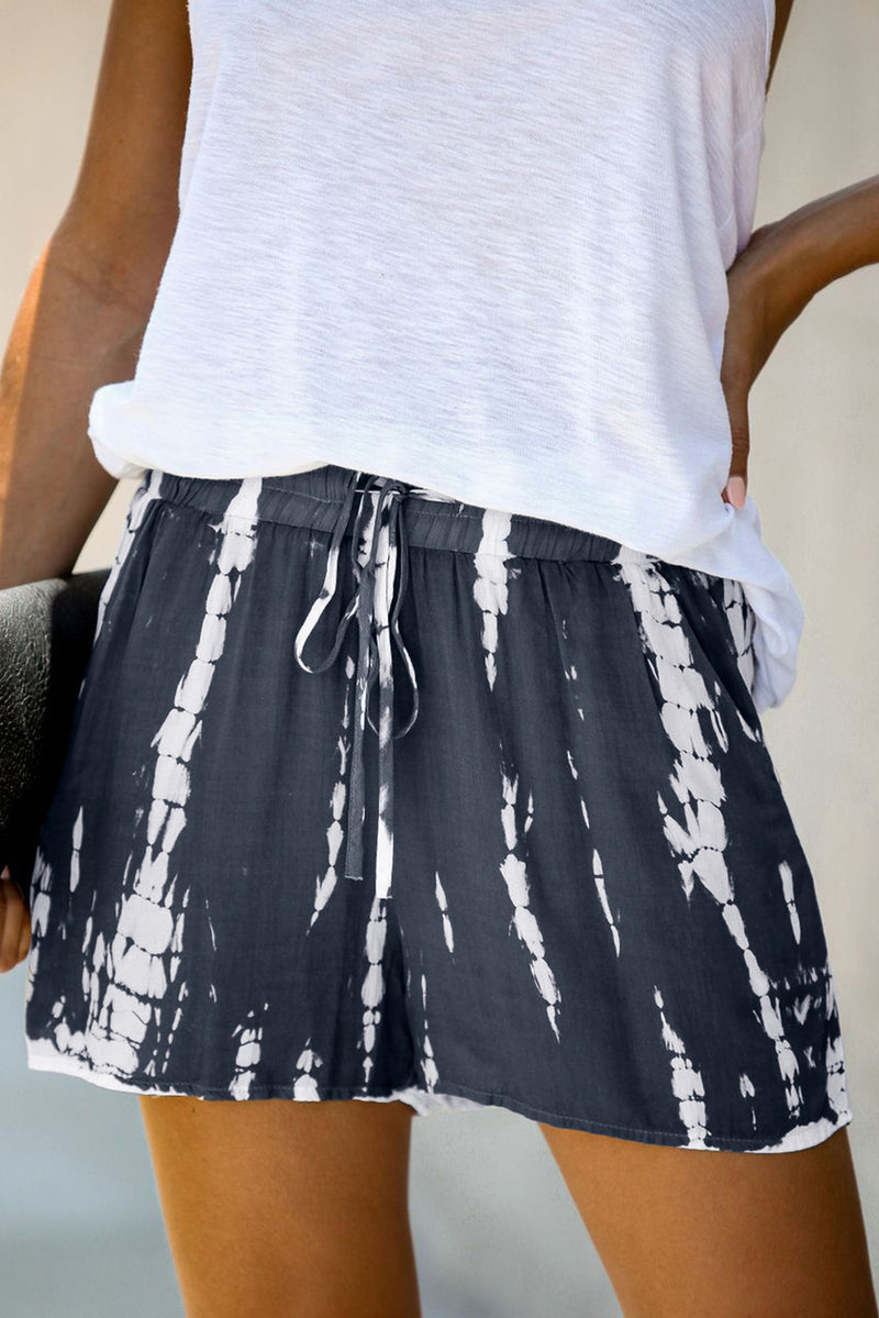 Gray Tie Dye Drawstring Casual Shorts