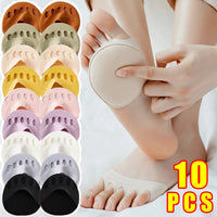 10pcs Front Foot Pads Women's Summer Thin Anti Wear High Heel Pads Non Slip Half Palm Five Finger Sock Invisible Split Toe Socks