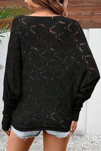 Black Chic Rhombus Knit Dolman Sleeve Sweater